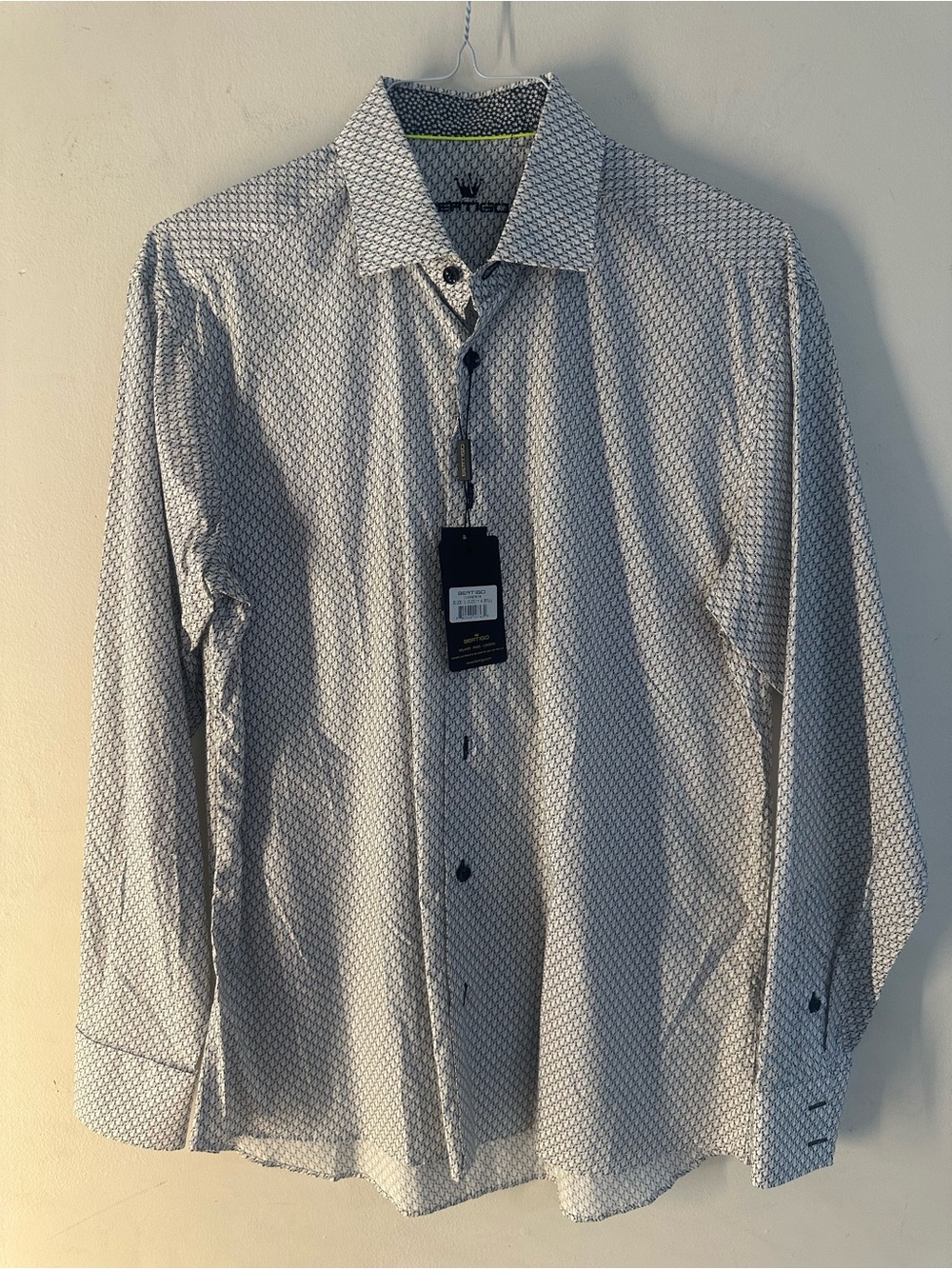 Men's Long-Sleeve Patterned Dress Shirt - White/Gray
